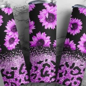 HANDMADE PURPLE FLOWERS 20OZ STRAIGHT TUMBLER With STRAW INCLUDED